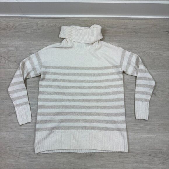 Ann Taylor Loft Oversized Cowl Neck Sweater Womens Small White Silver Stripe - Picture 1 of 7